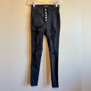 Black Distressed High-Waisted Jeans